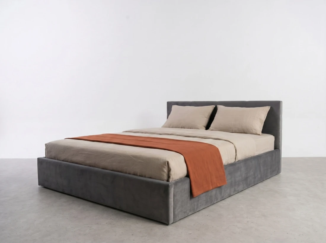 Letto imbottito 180x200 con contenitore, Tilo Grafite Velvet