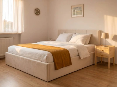 Letto imbottito 120x200 con contenitore, Tilo Beige Velvet