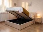 Letto imbottito 140x200 con contenitore, Tilo Beige Velvet