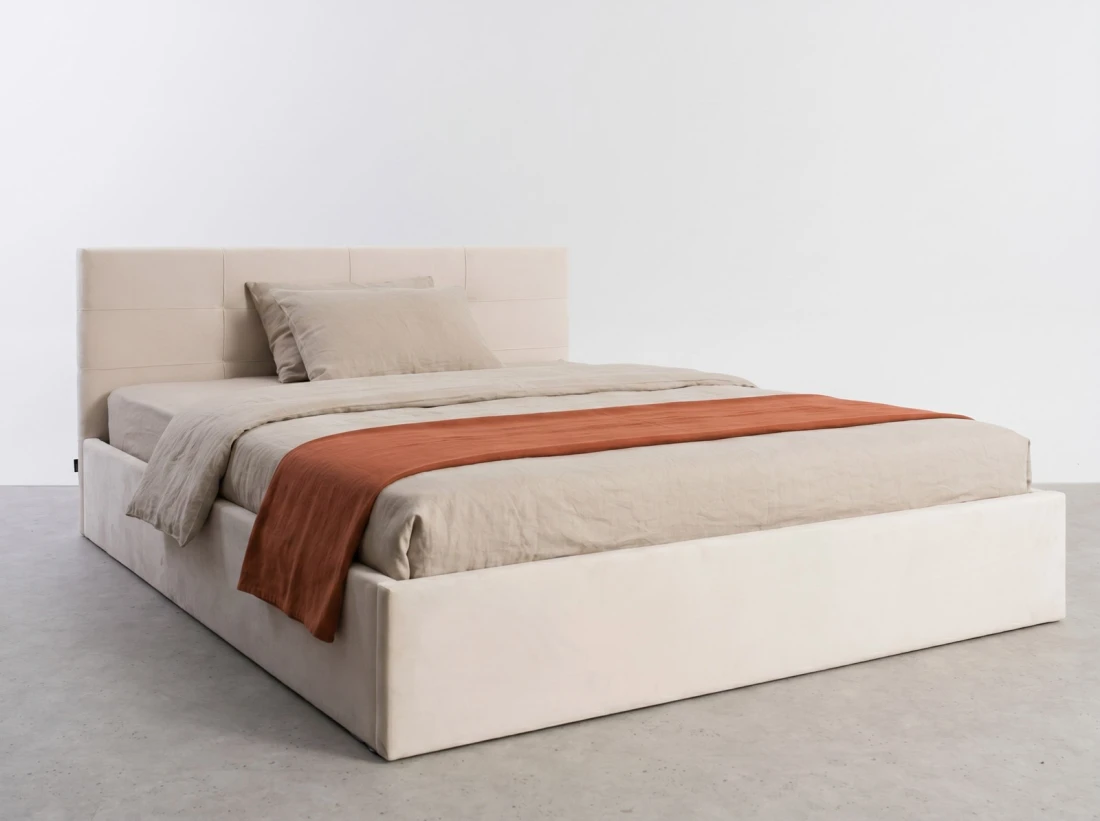 Letto imbottito 160x200 con contenitore, Tilo Beige Velvet