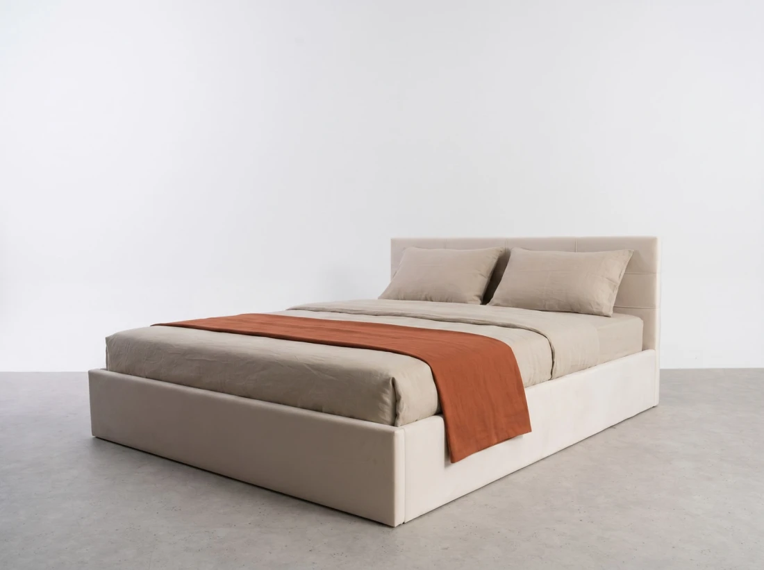 Letto imbottito 160x200 con contenitore, Tilo Beige Velvet