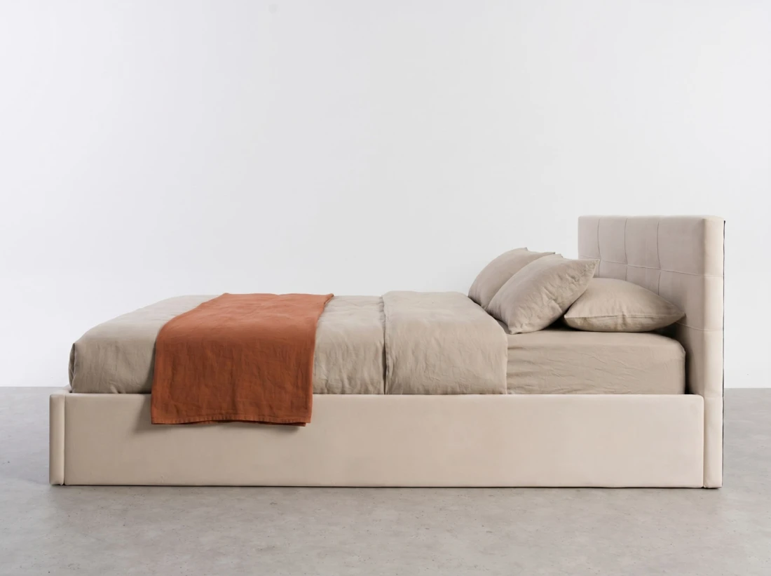 Letto imbottito 160x200 con contenitore, Tilo Beige Velvet