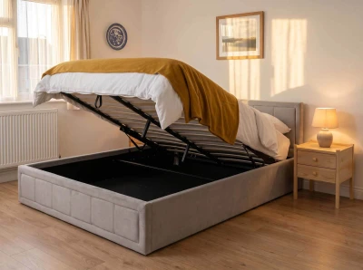 Letto imbottito 140x200 con contenitore, Rema Grigio Velvet