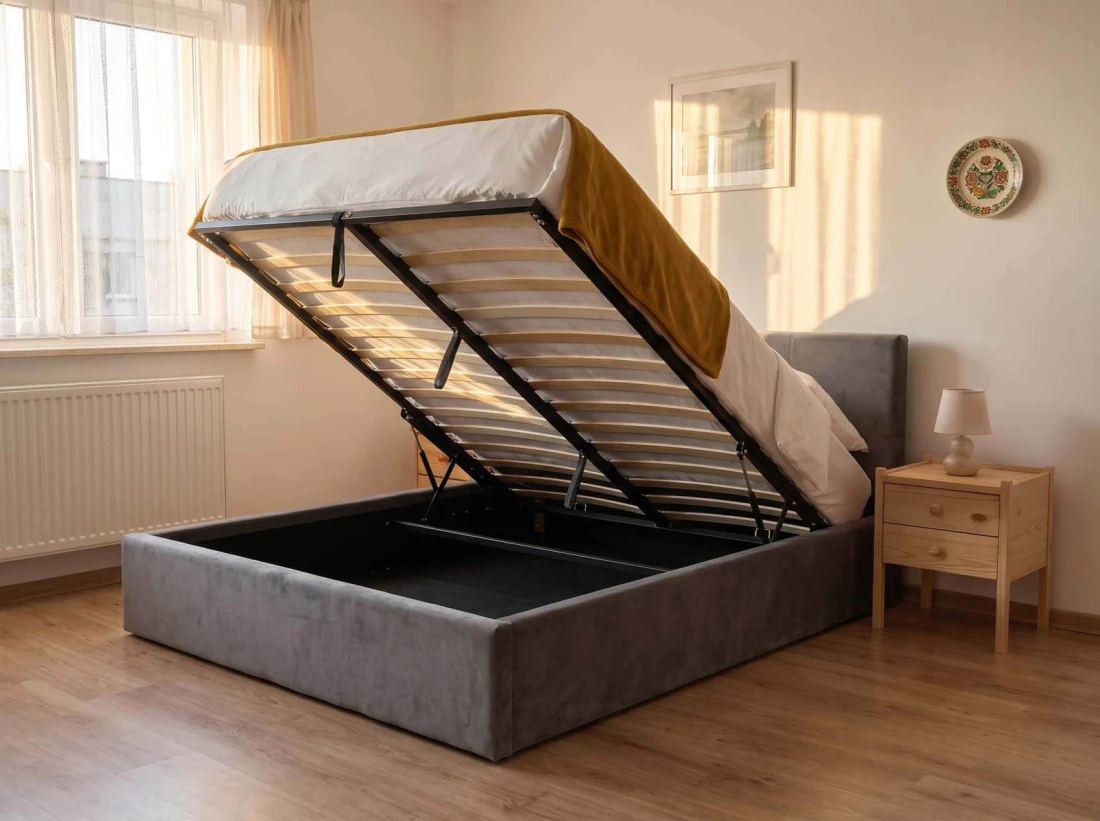 Letto imbottito 180x200 con contenitore, Tilo Grafite Velvet