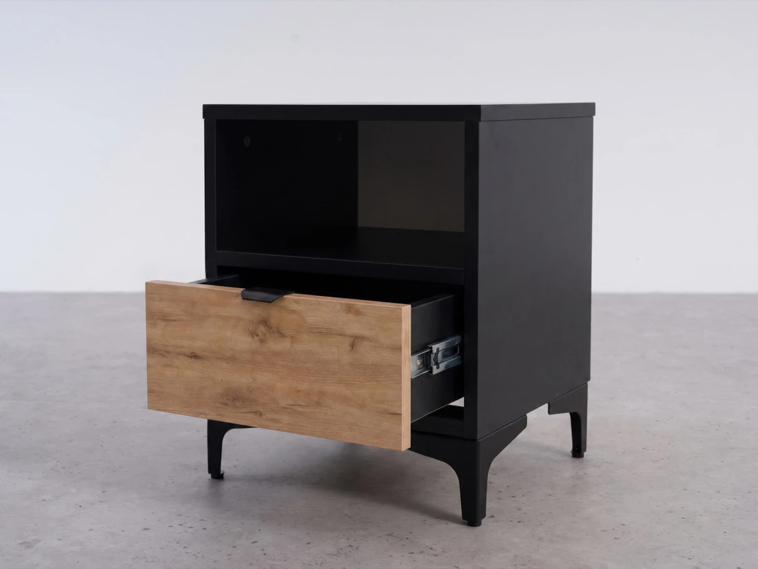 Comodino 38x47 cm Nobio nero + rovere artigianale