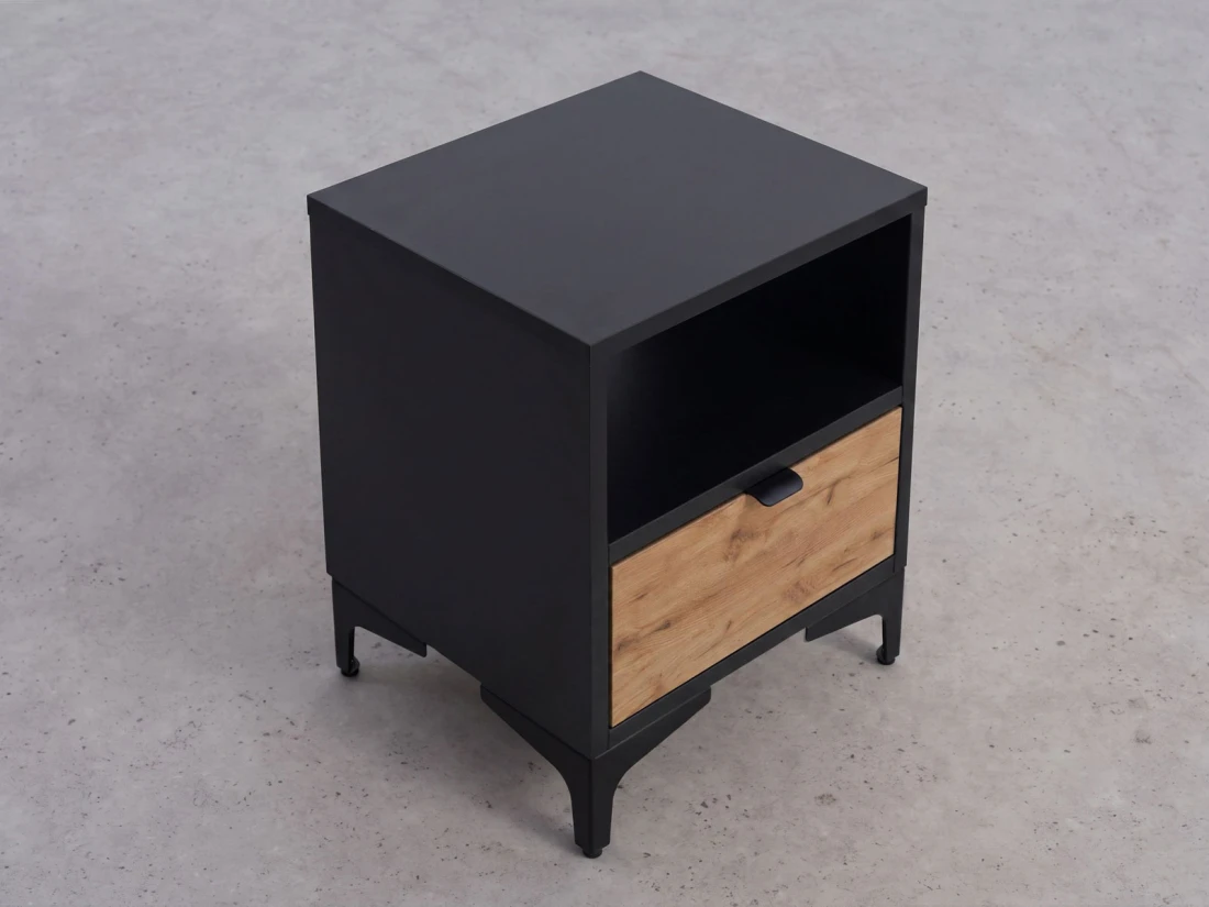 Comodino 38x47 cm Nobio nero + rovere artigianale