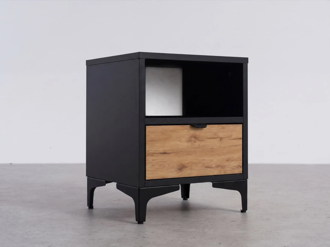 Comodino 38x47 cm Nobio nero + rovere artigianale
