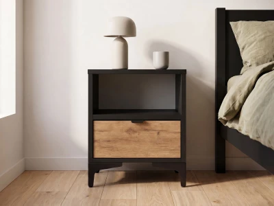 Comodino 38x47 cm Nobio nero + rovere artigianale