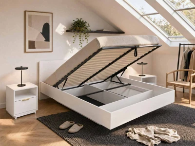 Letto levitante con contenitore 120x200 bianco DM2 realizzato con pannello per mobili