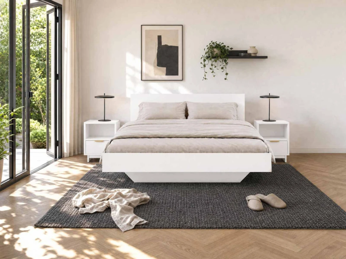 Letto levitante con contenitore 140x200 bianco DM2 realizzato con pannello per mobili