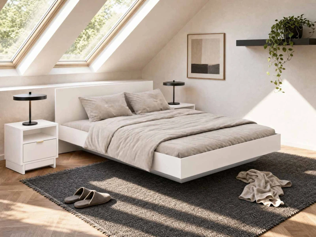 Letto levitante con contenitore 180x200 bianco DM2 realizzato con pannello per mobili
