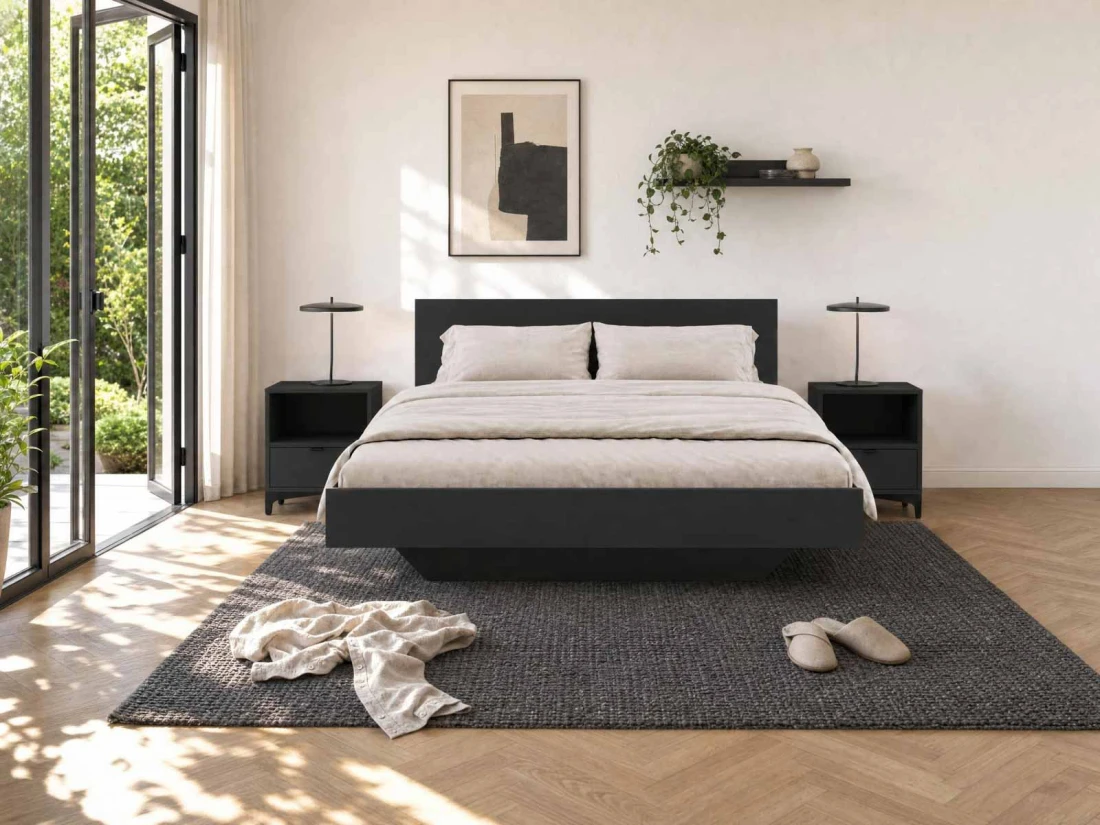 Letto levitante con contenitore 120x200 nero DM2 realizzato con pannello per mobili