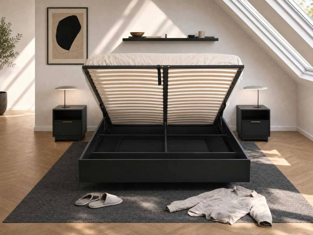Letto levitante con contenitore 180x200 nero DM2 realizzato con pannello per mobili