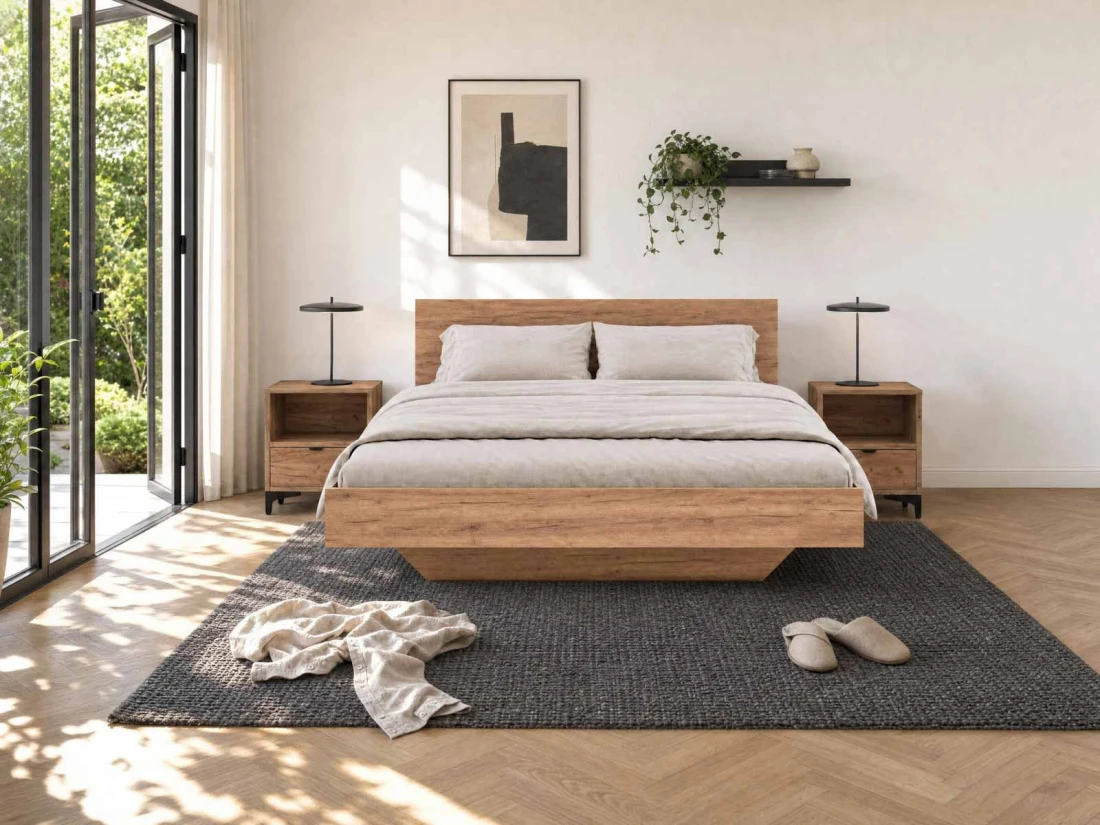 Letto levitante con contenitore 140x200 rovere artigianale DM2 realizzato con pannello per mobili