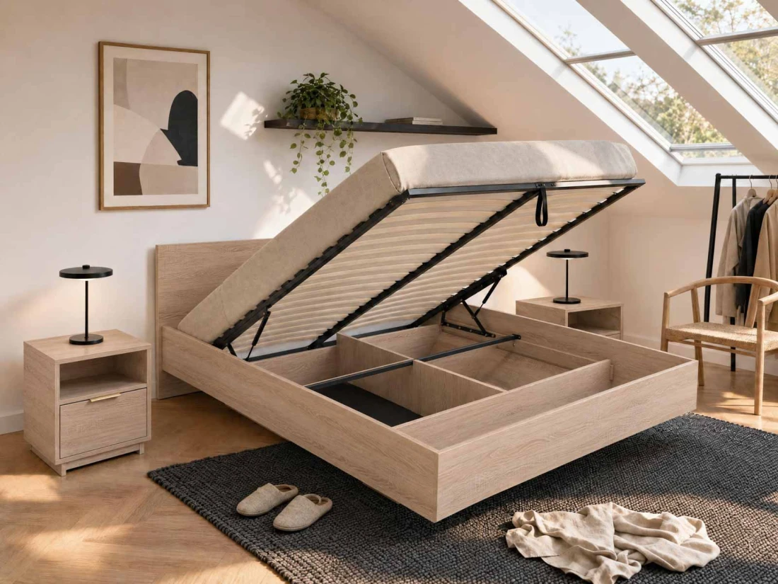 Letto levitante con contenitore 120x200 rovere di sonoma DM2 realizzato con pannello per mobili