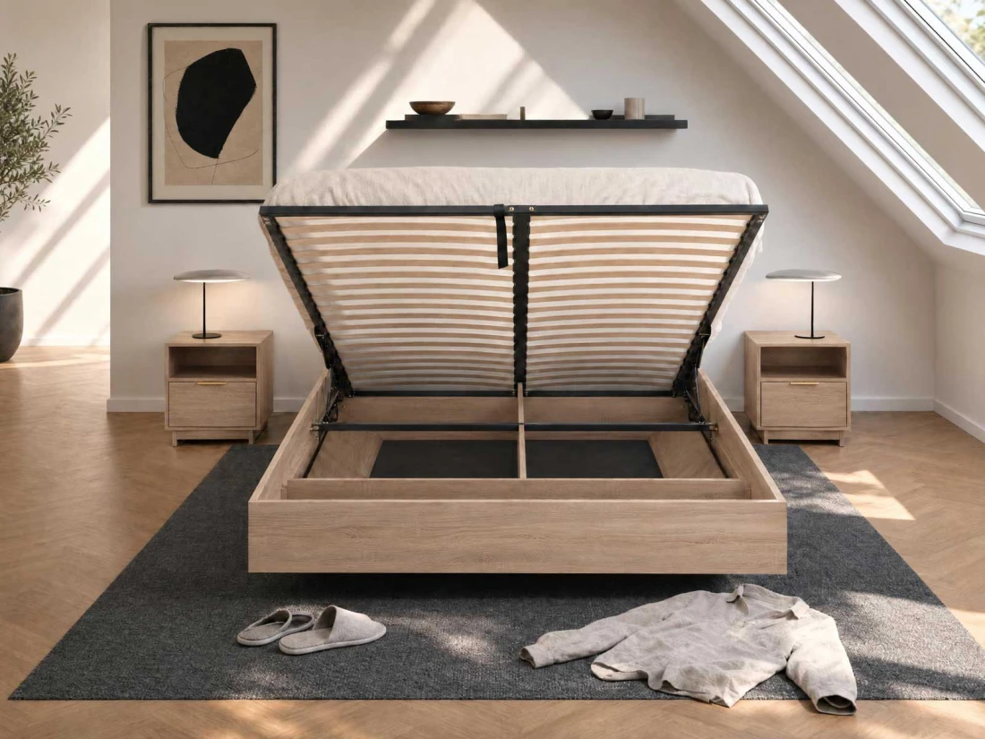Letto levitante con contenitore 120x200 rovere di sonoma DM2 realizzato con pannello per mobili