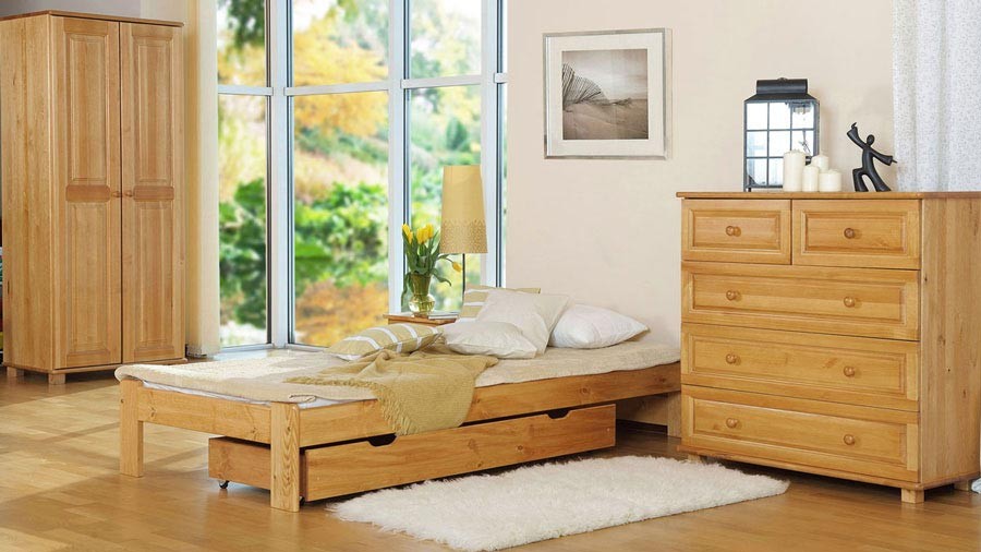 Letto in legno 90x200 Ada, colore ontano
