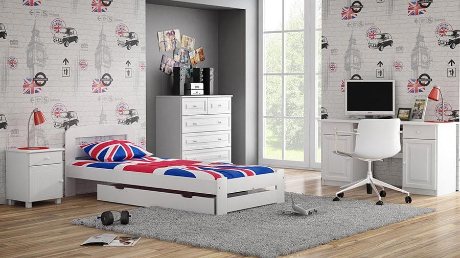 Letto 90x200 in pino Lidia colore bianco