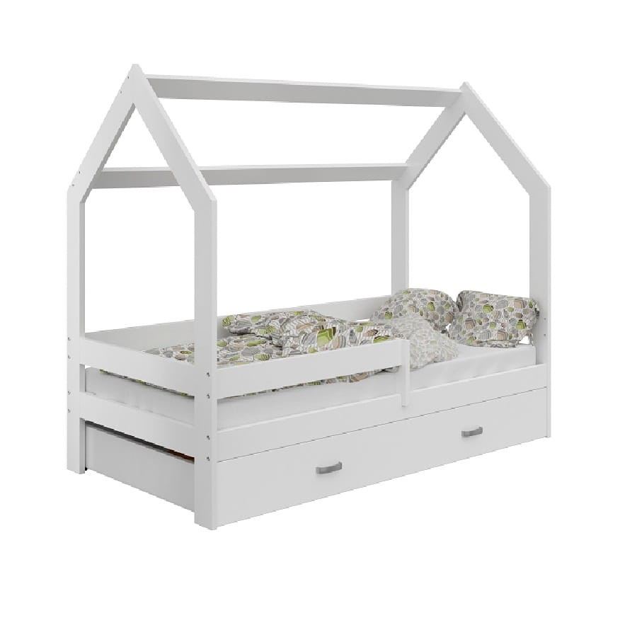 Lettino Montessori 80x160 cm a Casetta Bianco e sponde D3