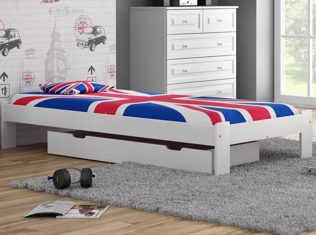 Letto in legno 90x200 Ada, colore bianco