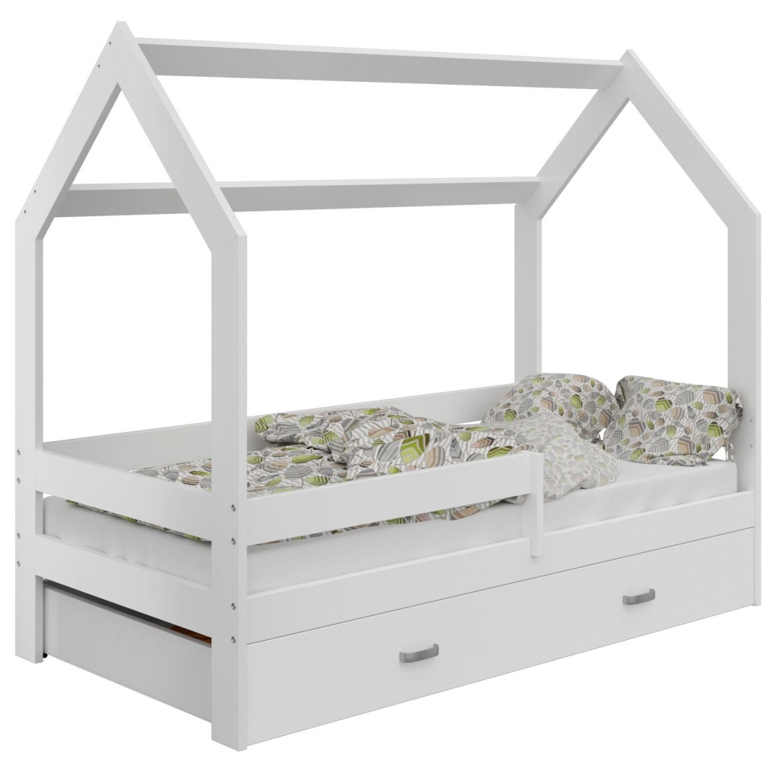 Lettino Montessori 80x160 cm a Casetta Bianco e sponde D3