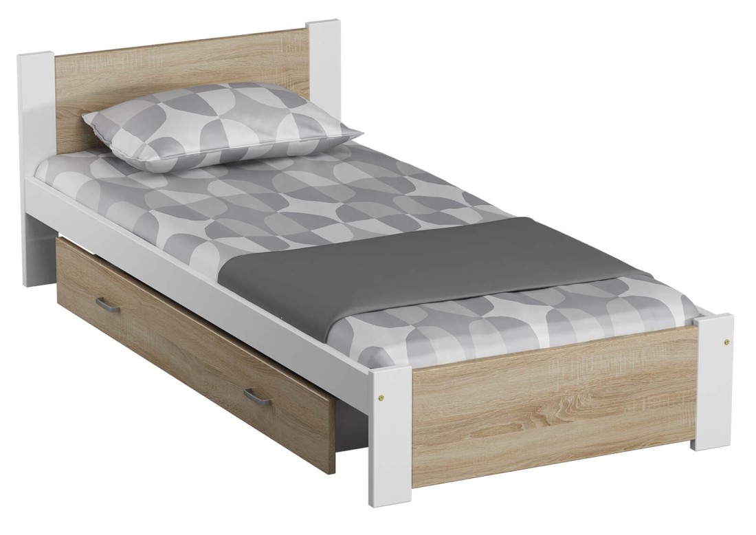 Letto singolo 90x200 DMD3 Bianco + rovere sonoma