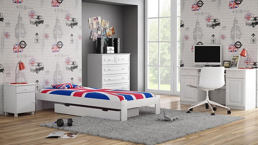 Letto in legno 90x200 Ada, colore bianco