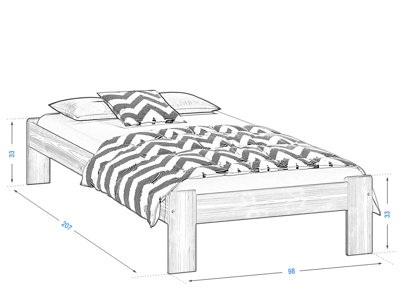Letto in legno Ada 90x200, colore bianco