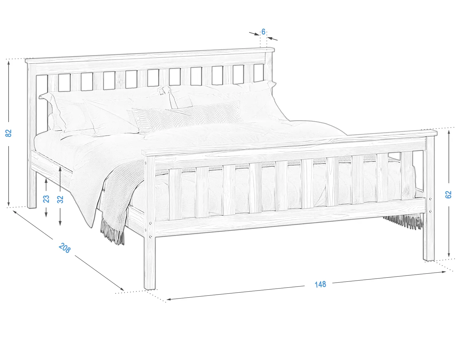 Letto in legno Alion 140x200 pino