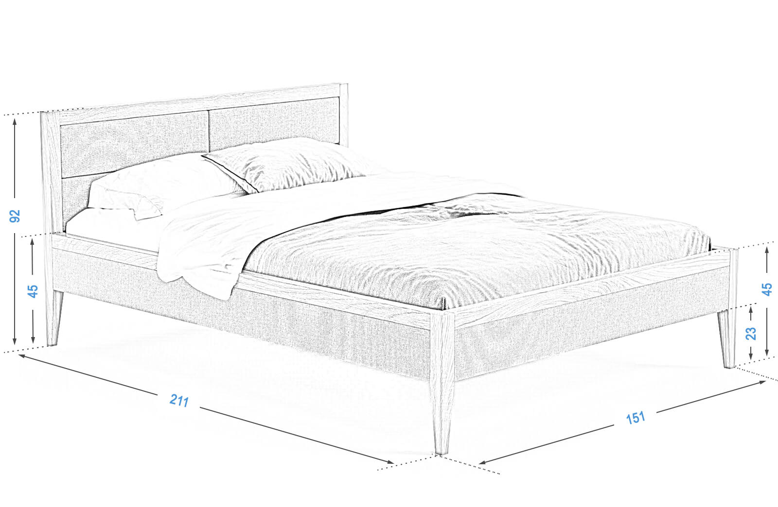 Letto in rovere 140x200cm imbottito Belagio