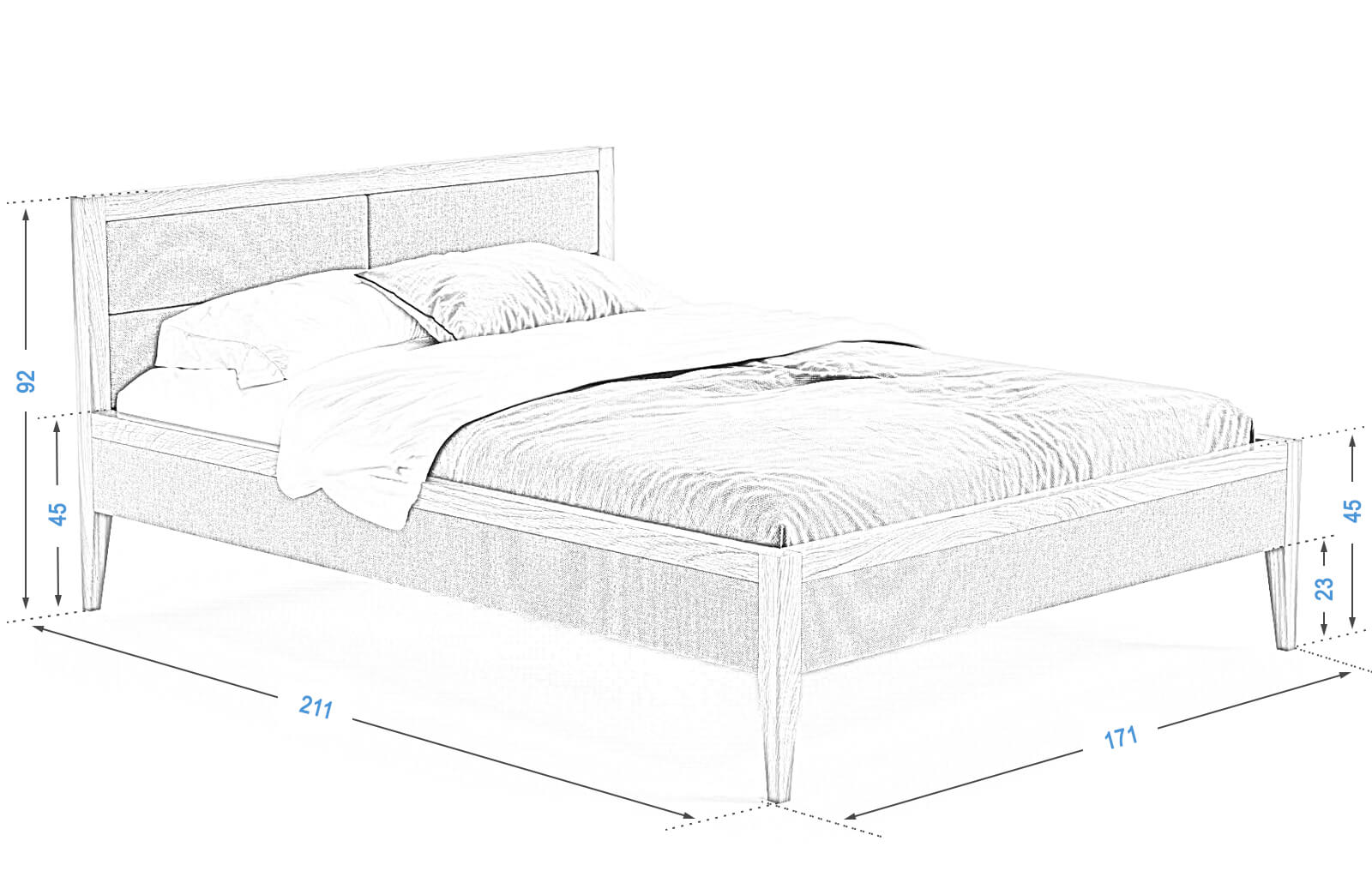 Letto in rovere 160x200cm imbottito Belagio