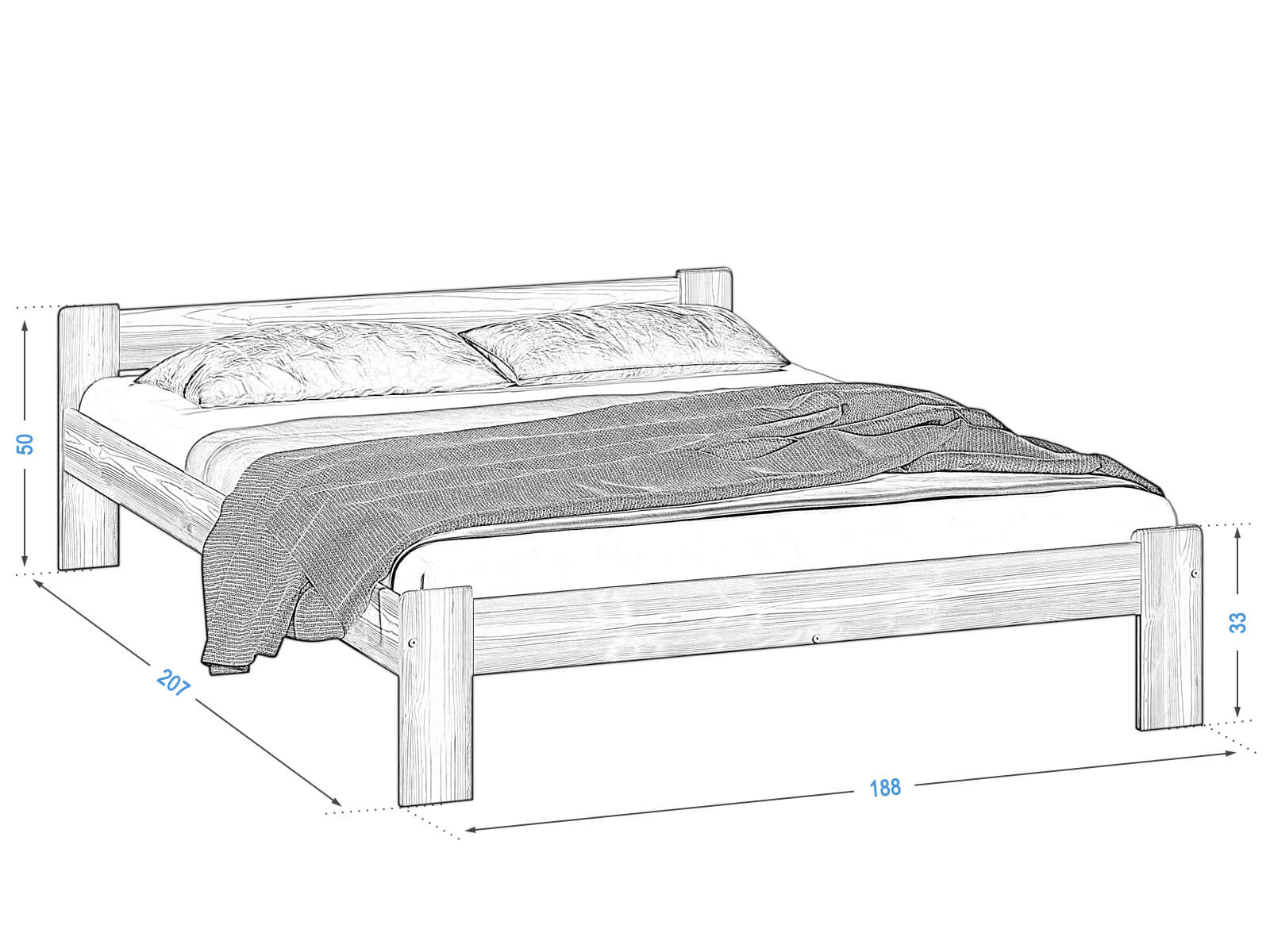 Letto in legno Celinka 180x200 ontano