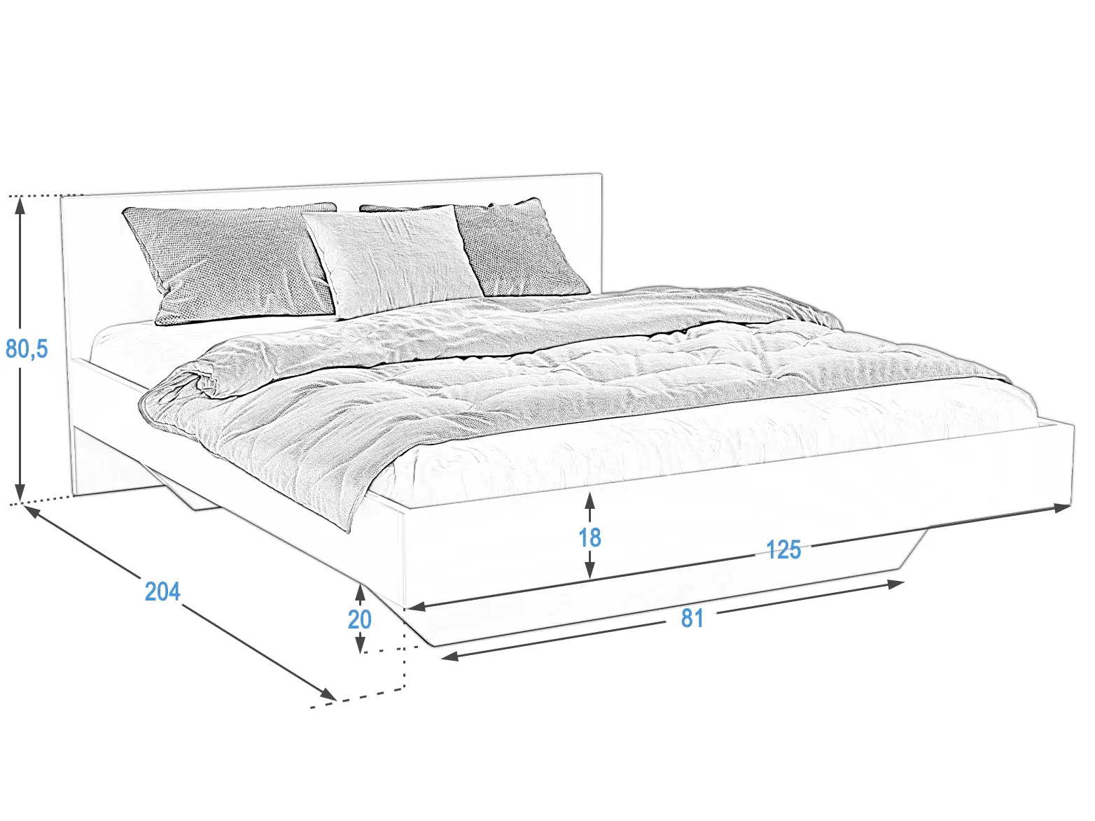 Letto levitante 120x200 bianco DM2 realizzato con pannello per mobili