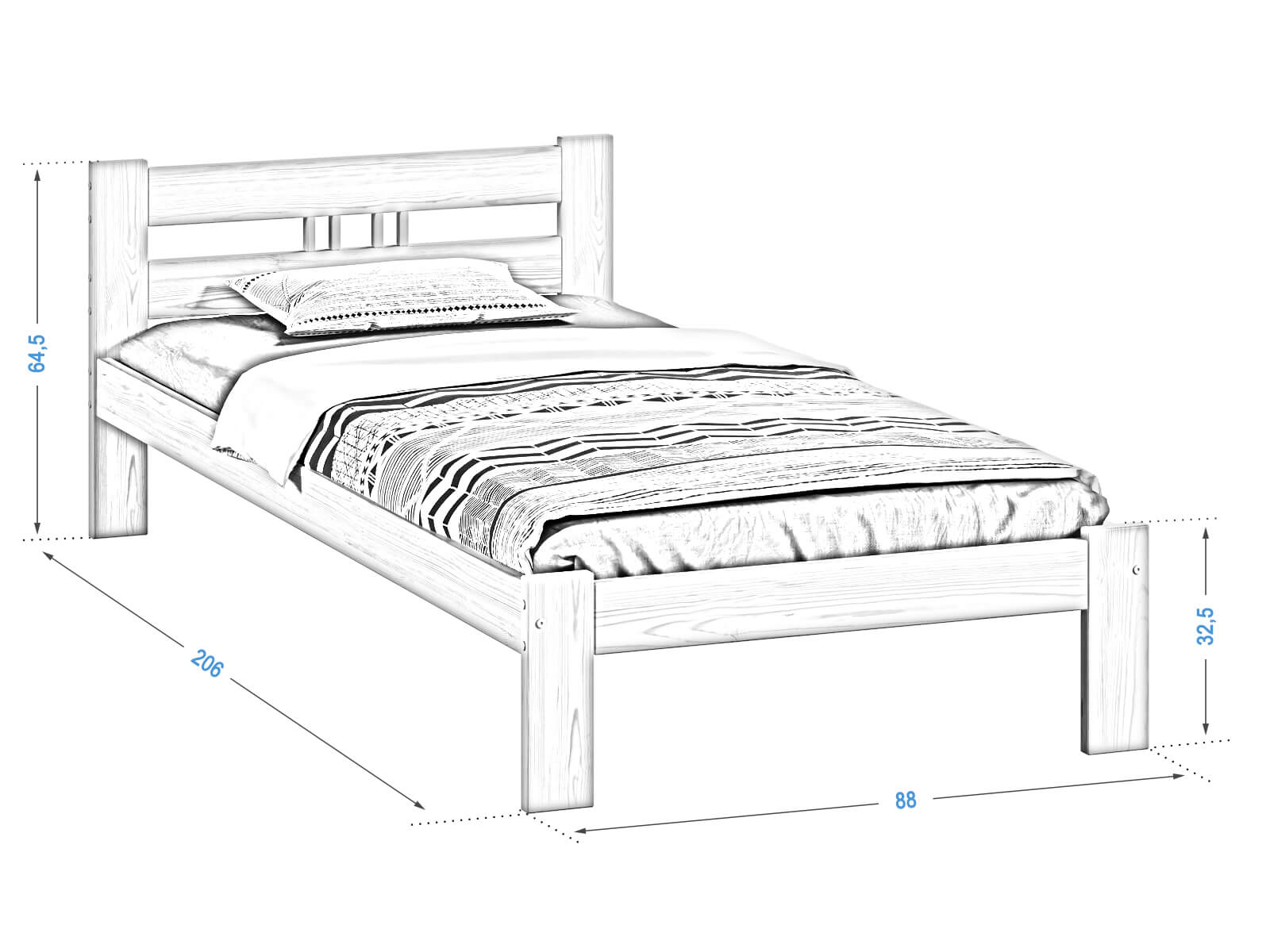Letto ecologico in legno Emilia 80x200 Pino