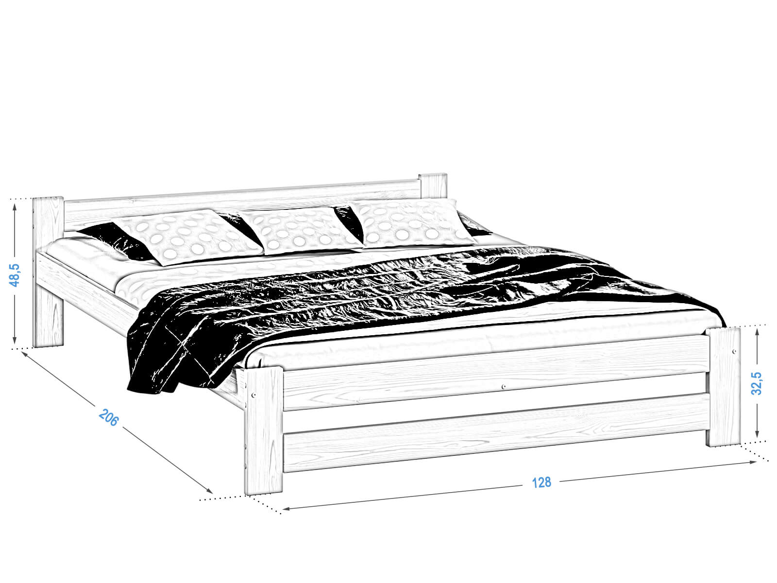 Letto Inter in legno 120x200 pino non verniciato