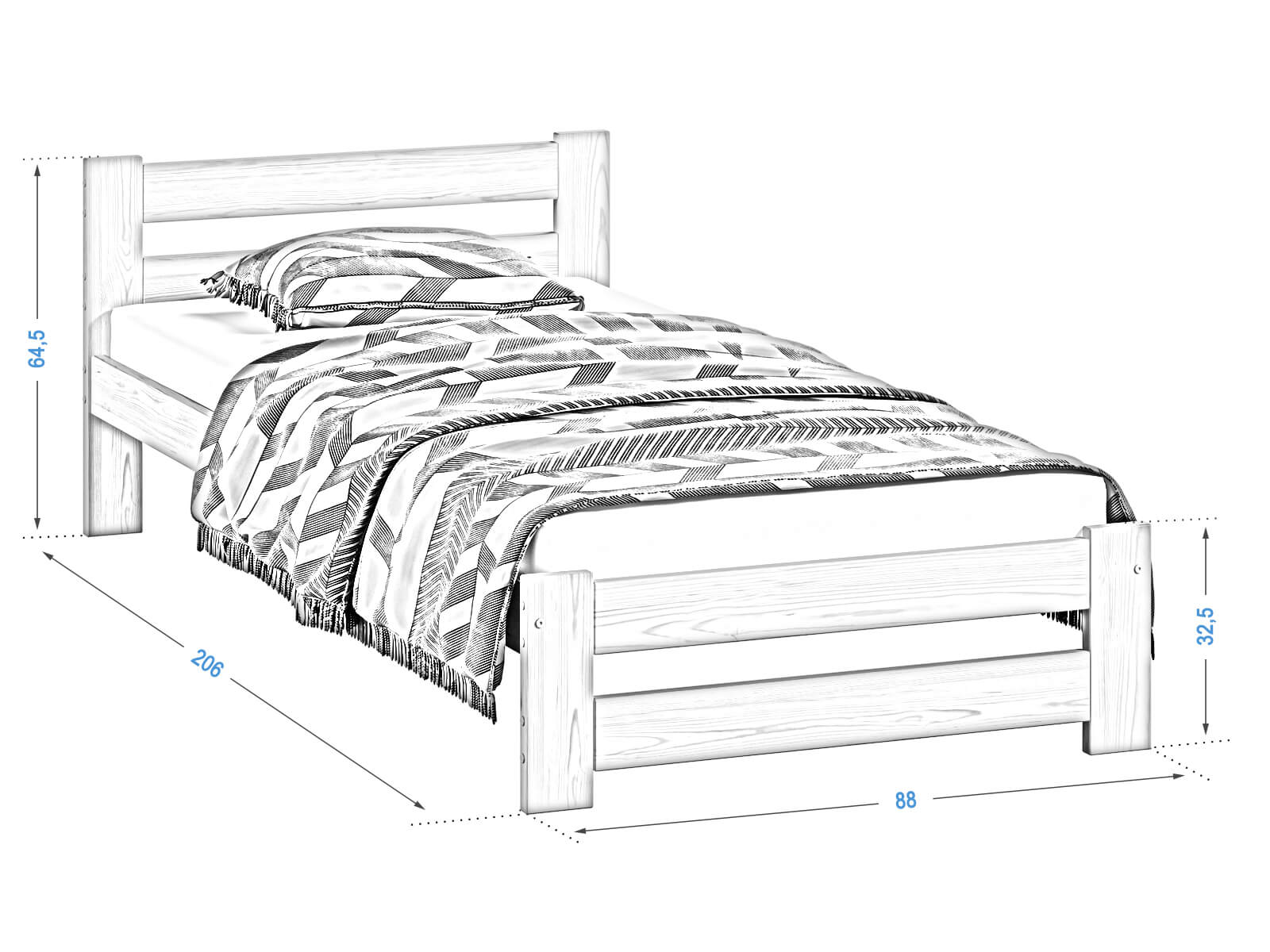 Letto in legno Kada 80x200 pino
