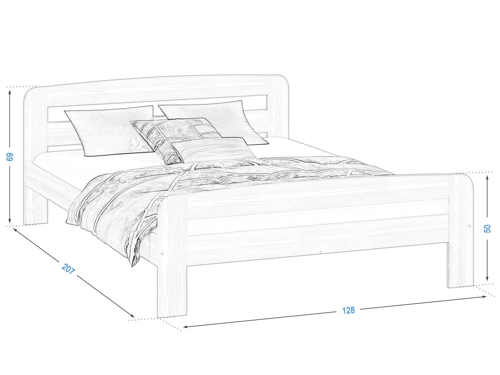 Letto Klaudia in pino 120x200 ontano