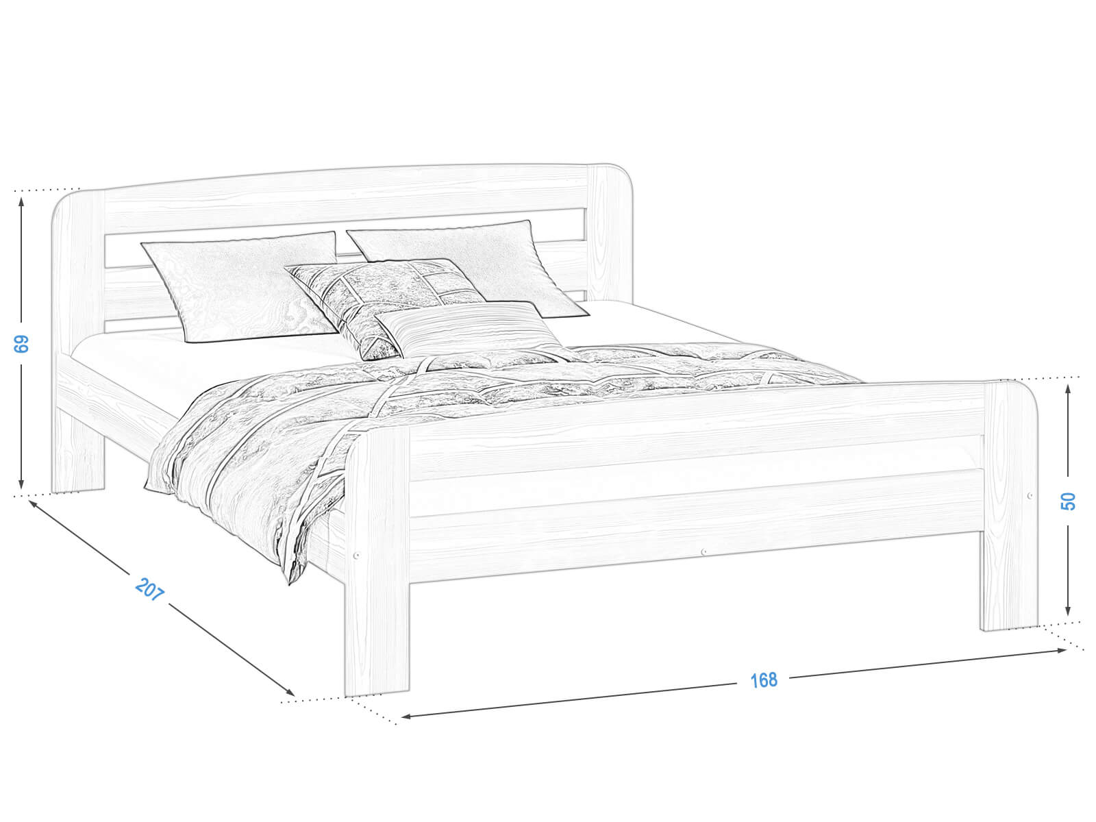 Letto Klaudia in pino 160x200 ontano