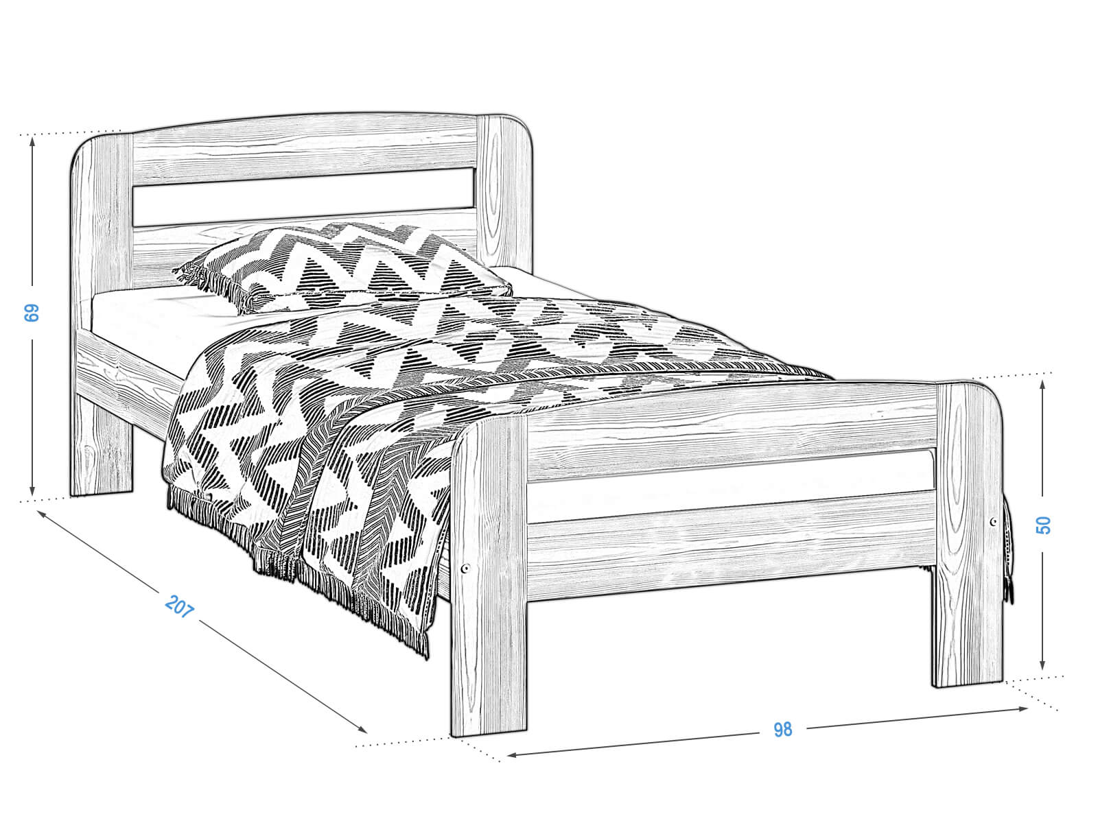 Letto Klaudia in pino 90x200 noce
