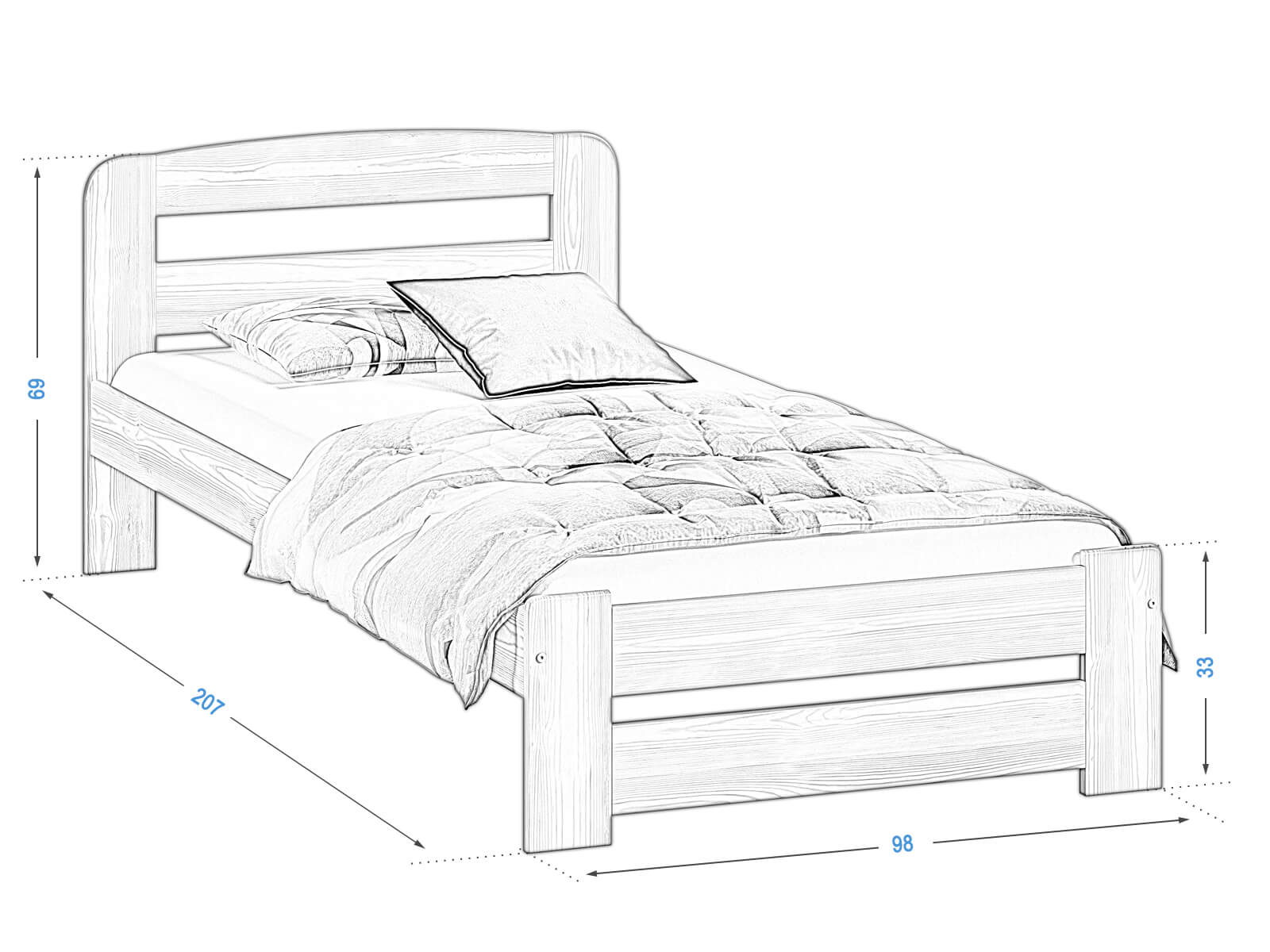 Letto Lidia in pino 90x200 rovere