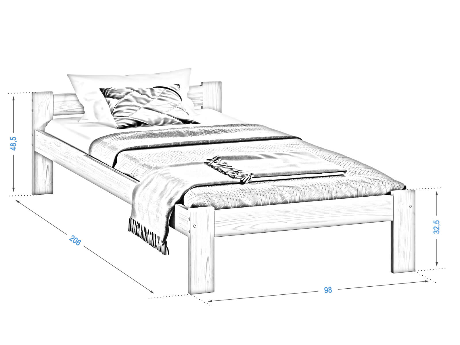 Letto in legno Naba 90x200 eco rovere