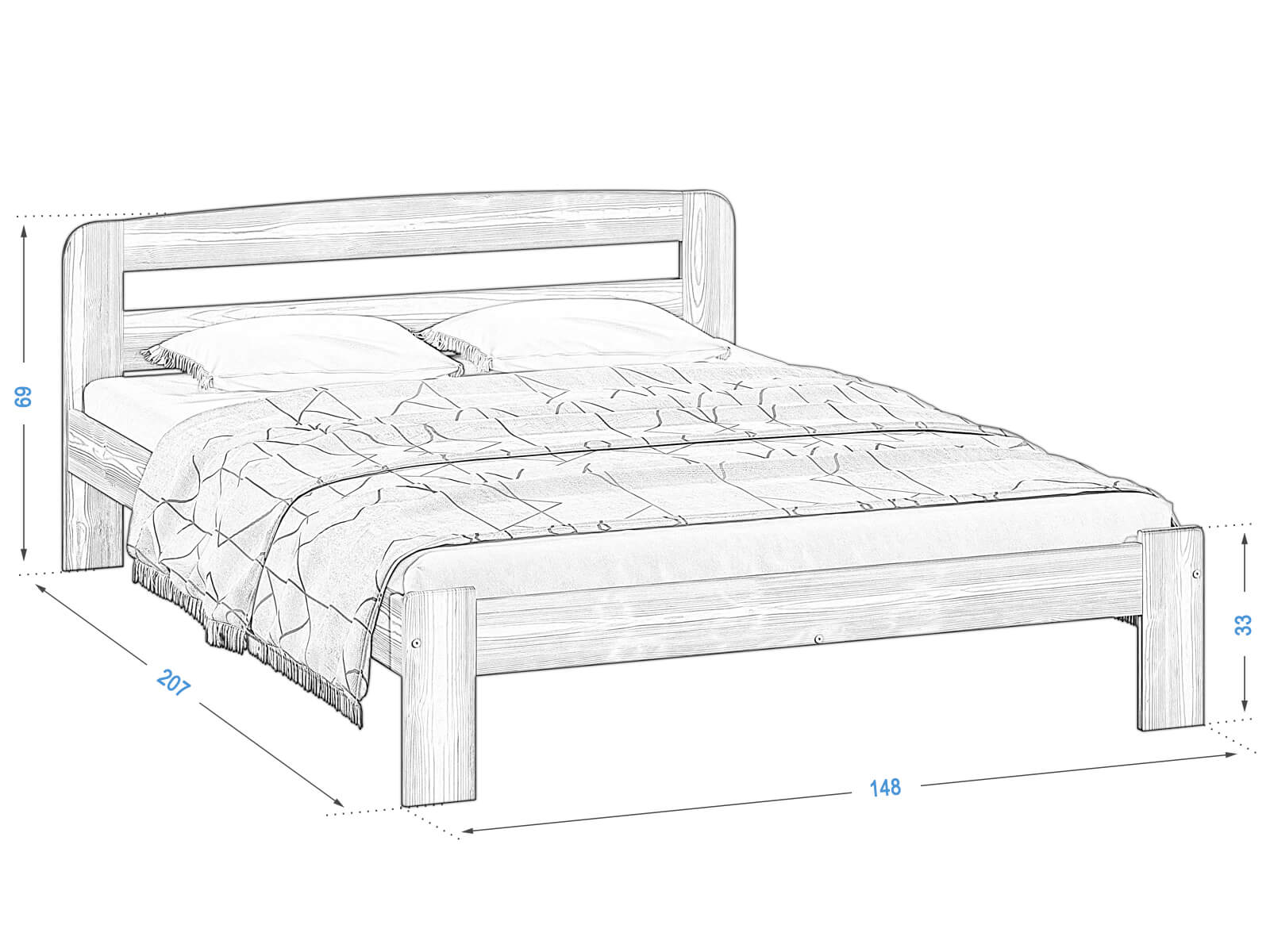 Letto in legno Sara 140x200 ontano