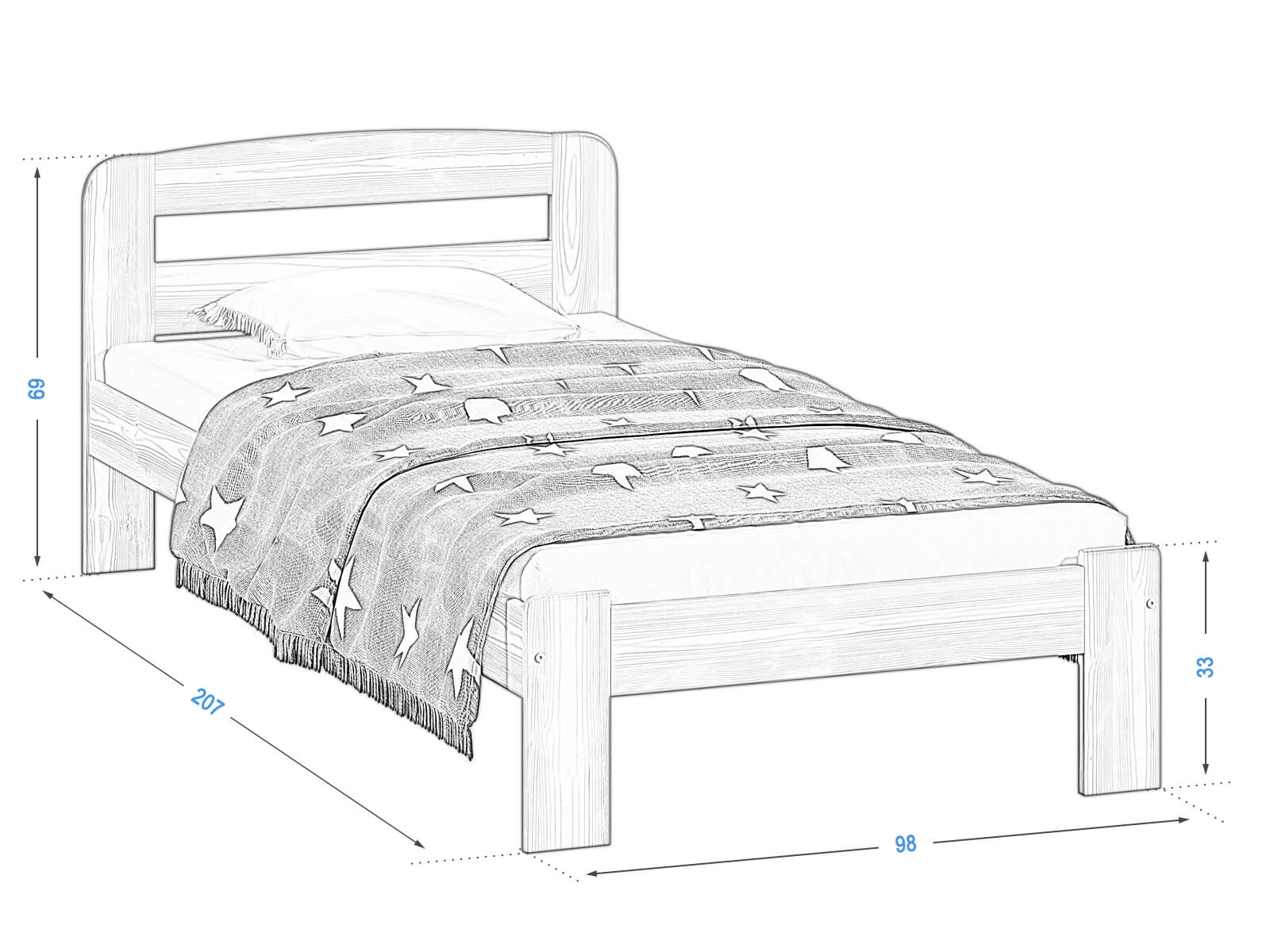 Letto in legno Sara 90x200 Pino