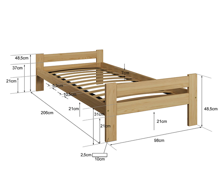 Letto Prima in legno 90x200 eco rovere