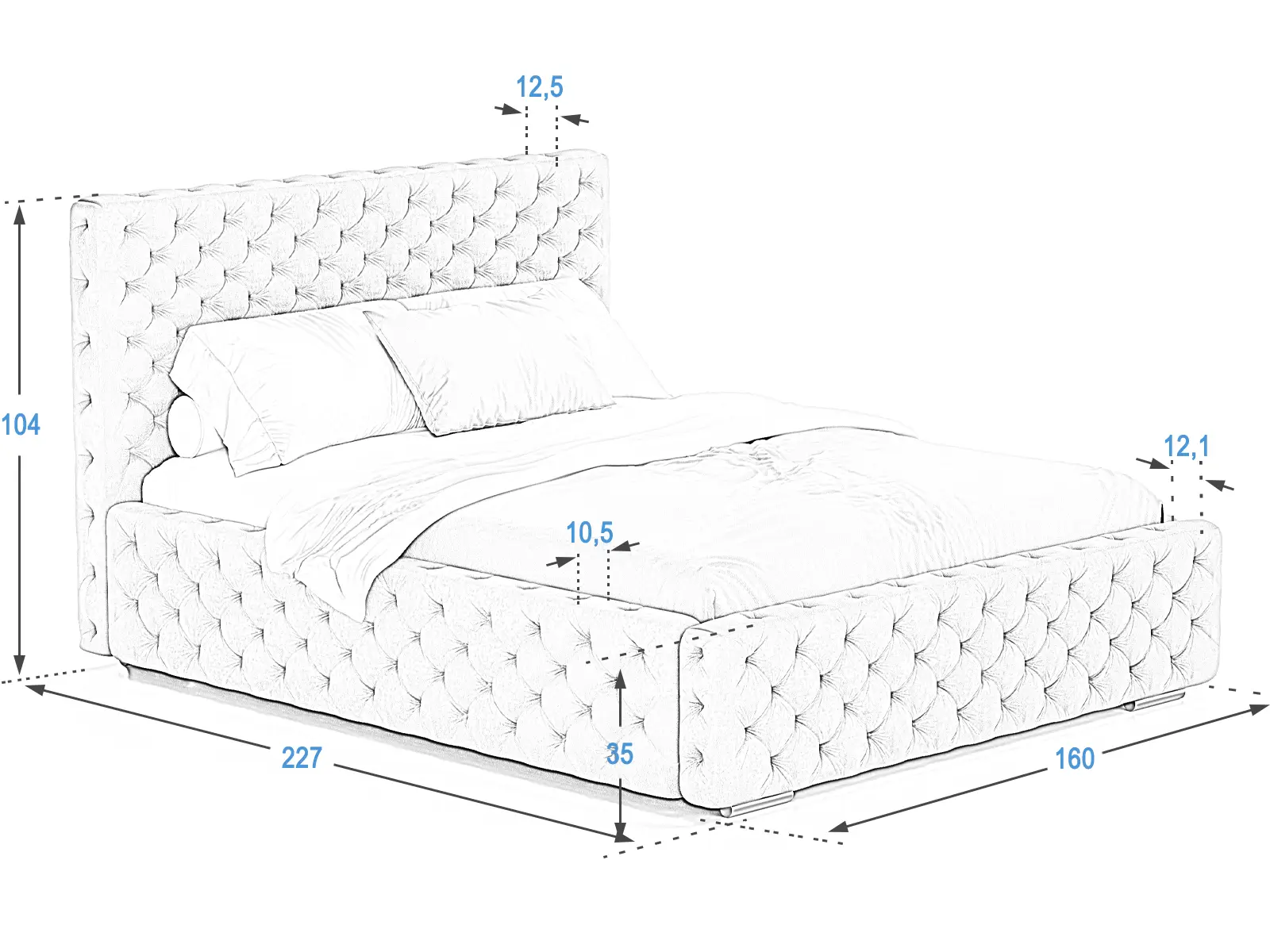 Letto imbottito con contenitore 140x200 PRO line 15 grafite