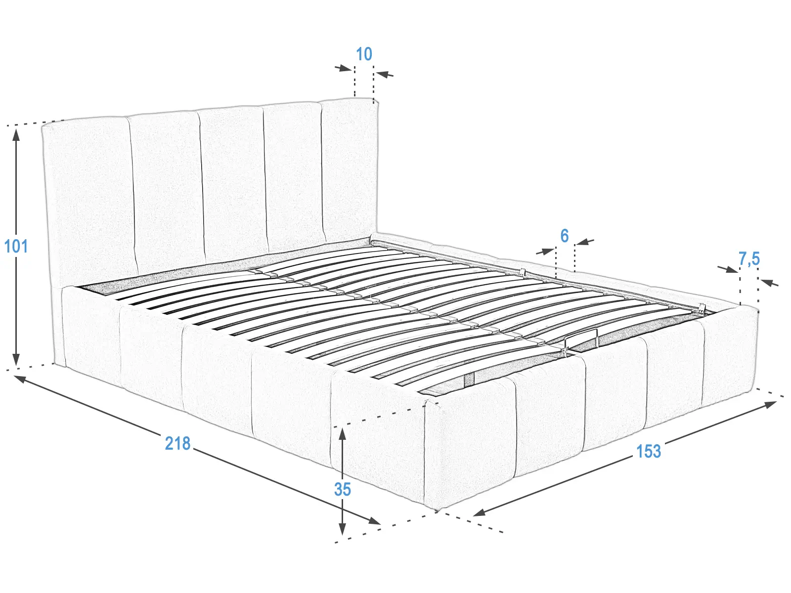 Letto imbottito con contenitore 140x200 PRO Line 18 colore Soro 21