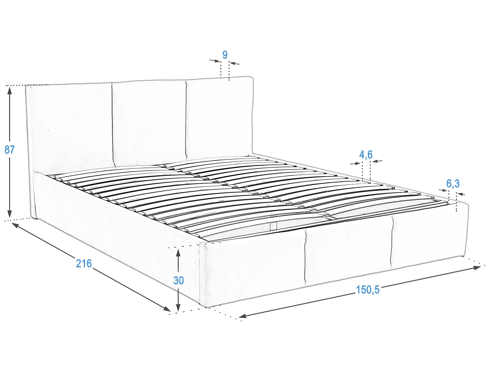 Letto imbottito con contenitore 140x200 TOP line 7 Velvet Beige