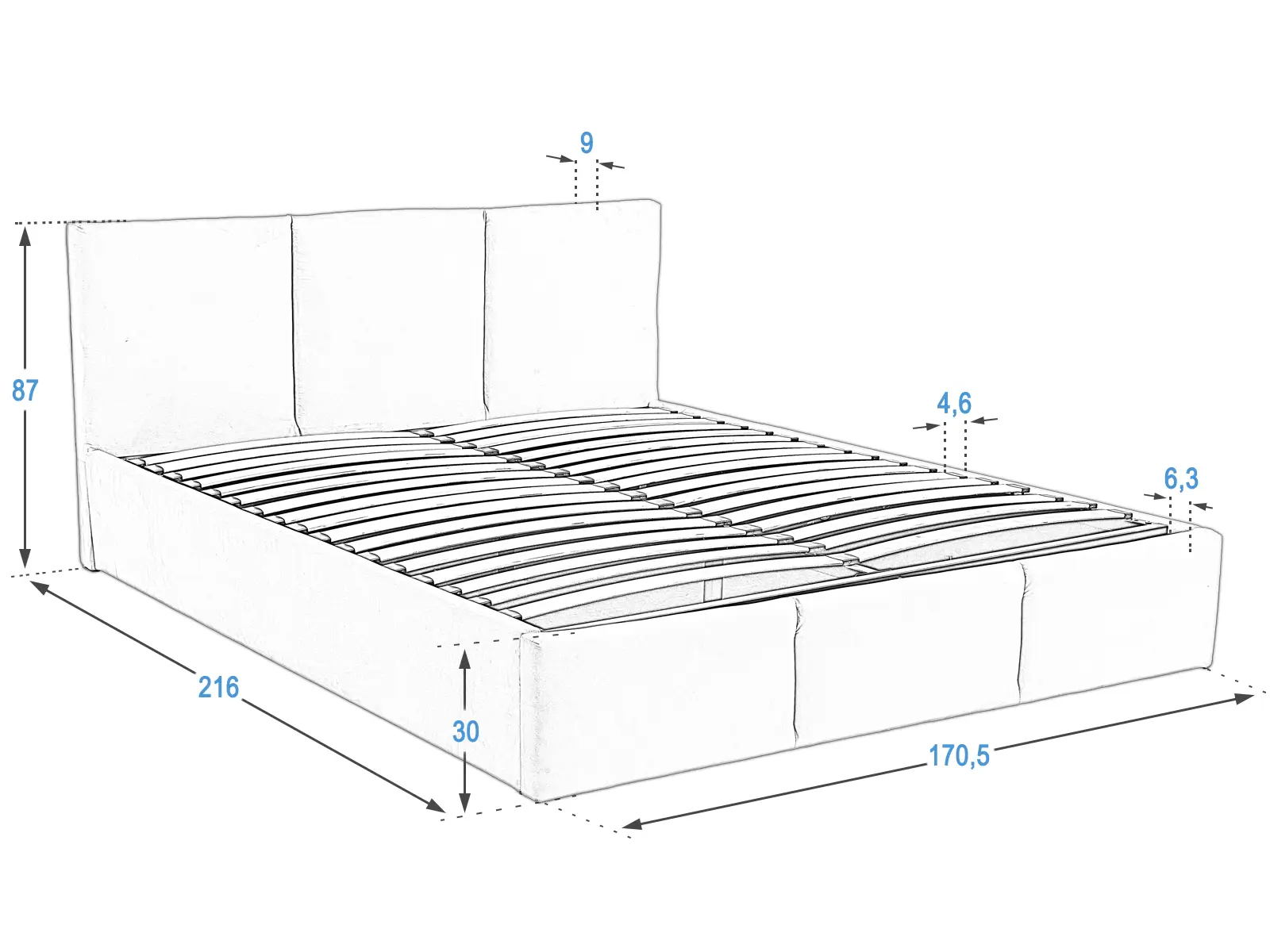 Letto imbottito con contenitore 160x200 TOP line 7