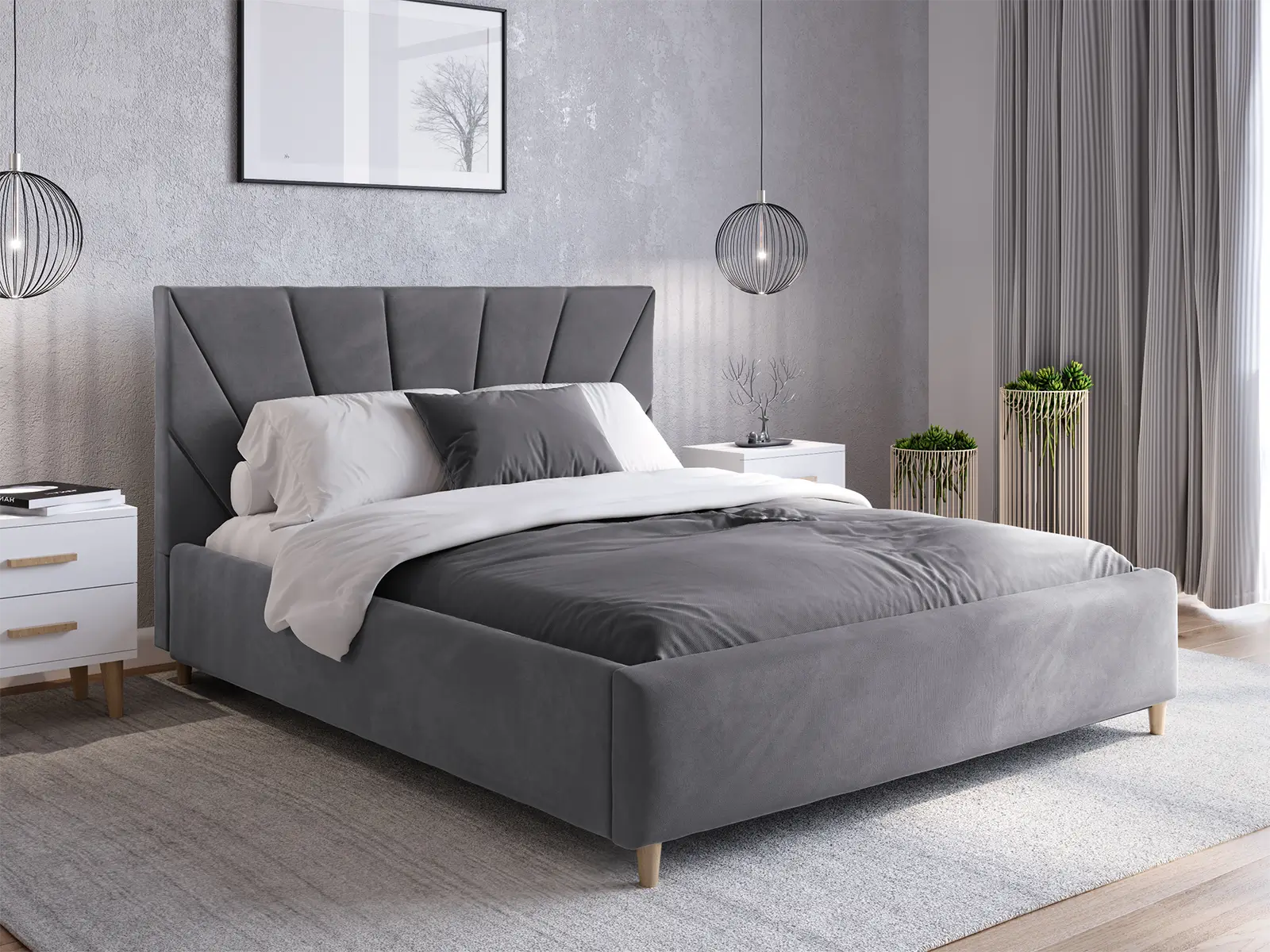 Letto imbottito 180x200 scandinavo Scandi Line 3 Velvet Grafite