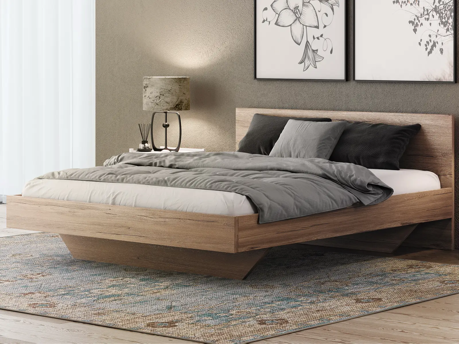 Letto levitante 120x200 rovere artigianale DM2 realizzato con pannello per mobili